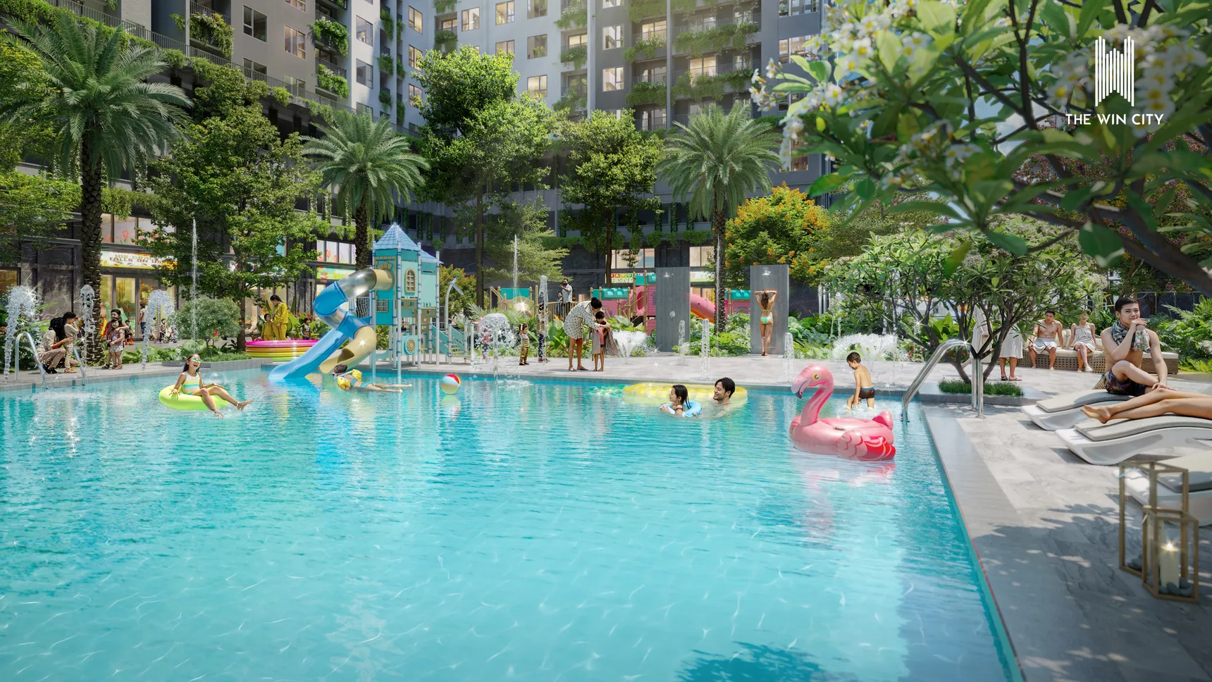 Phối cảnh hồ bơi và cây xanh The Win City